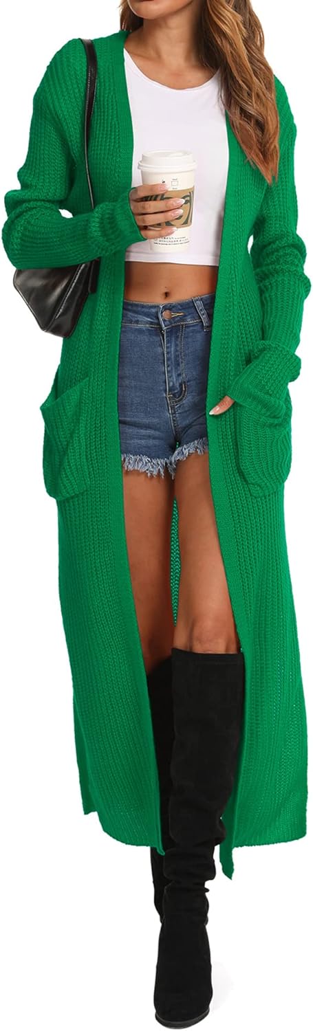 Women Casual Long Sleeve Split Open Cardigan Knit Cardigan Sweaters with Pockets - Picture 95 of 136