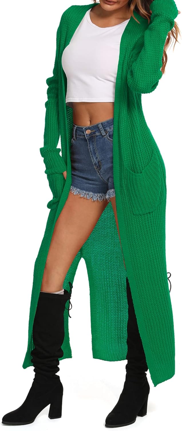 Women Casual Long Sleeve Split Open Cardigan Knit Cardigan Sweaters with Pockets - Picture 98 of 136