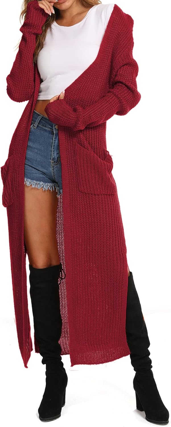 Women Casual Long Sleeve Split Open Cardigan Knit Cardigan Sweaters with Pockets - Picture 100 of 136