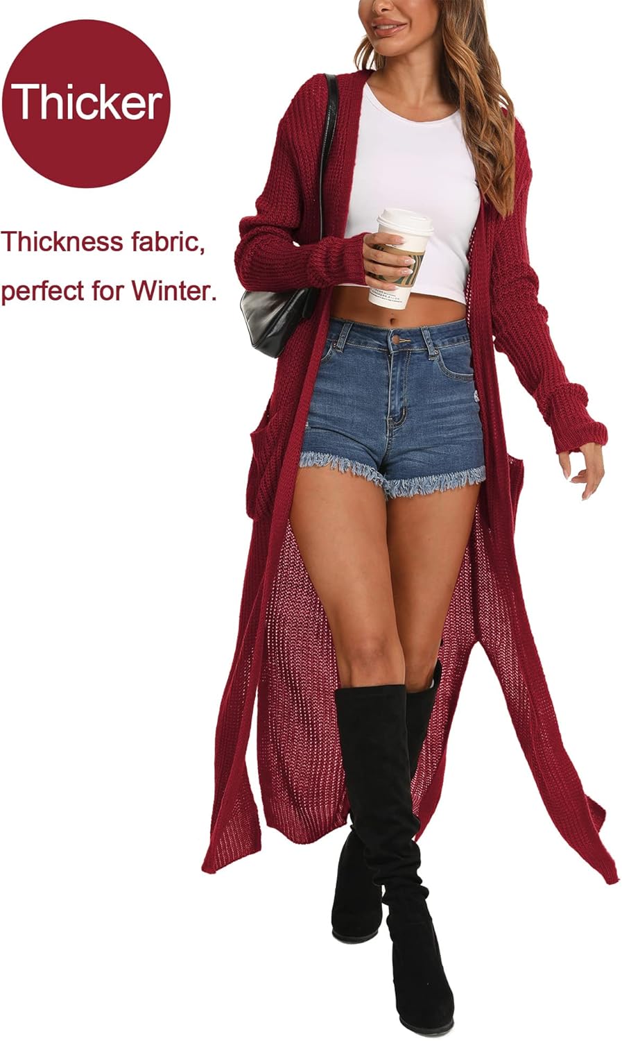 Women Casual Long Sleeve Split Open Cardigan Knit Cardigan Sweaters with Pockets - Picture 101 of 136