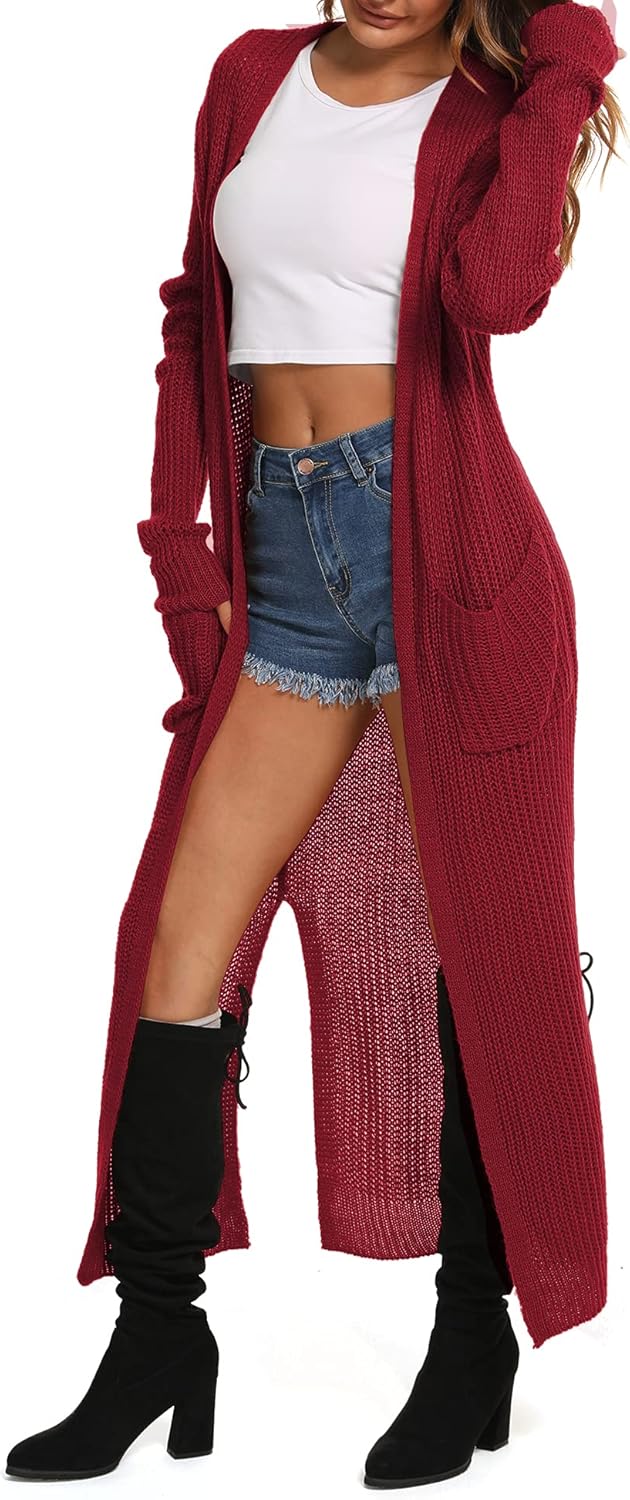 Women Casual Long Sleeve Split Open Cardigan Knit Cardigan Sweaters with Pockets - Picture 102 of 136
