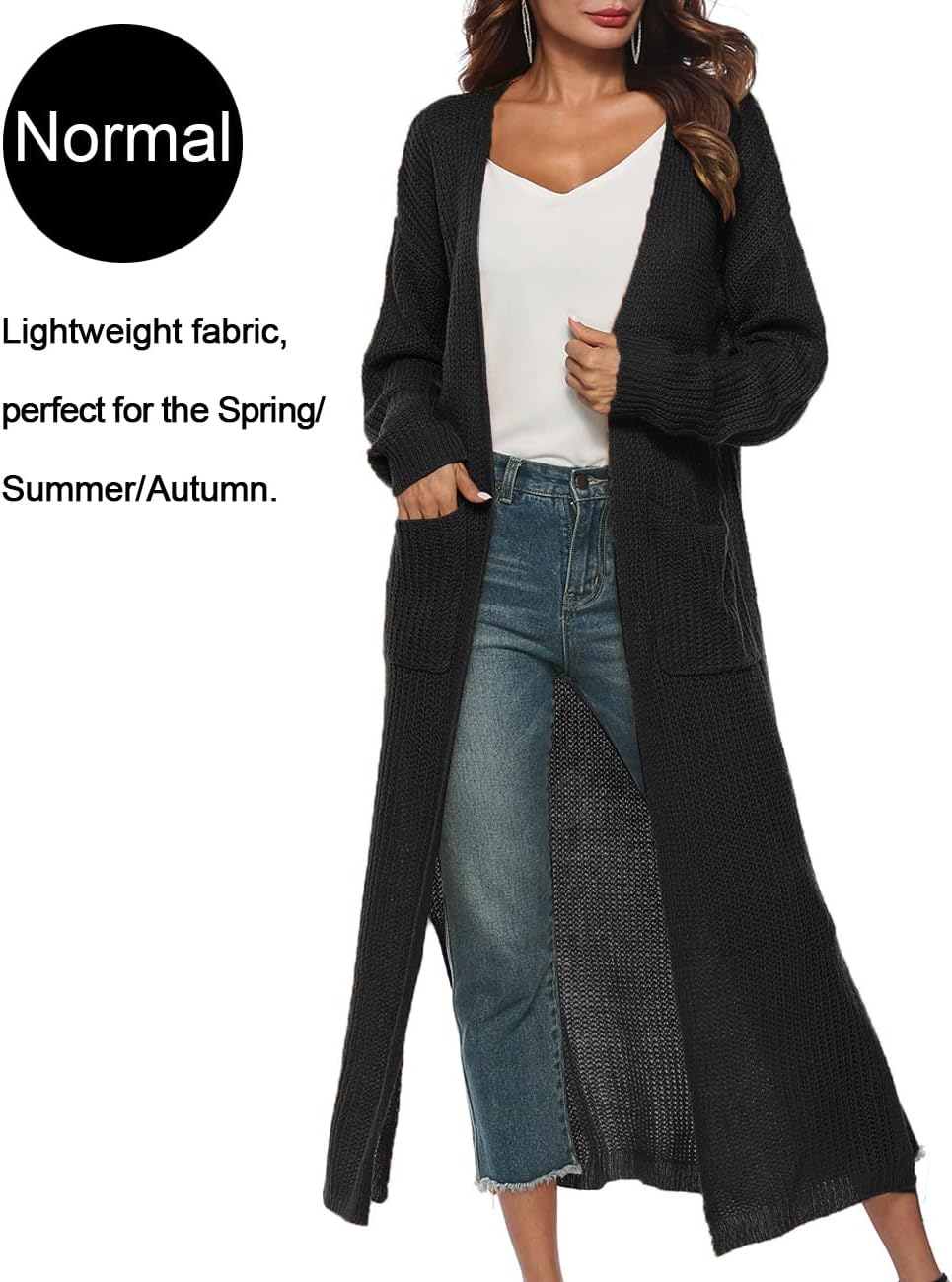 Women Casual Long Sleeve Split Open Cardigan Knit Cardigan Sweaters with Pockets - Picture 106 of 136