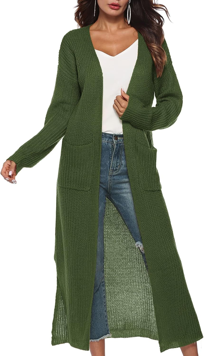 Women Casual Long Sleeve Split Open Cardigan Knit Cardigan Sweaters with Pockets - Picture 110 of 136