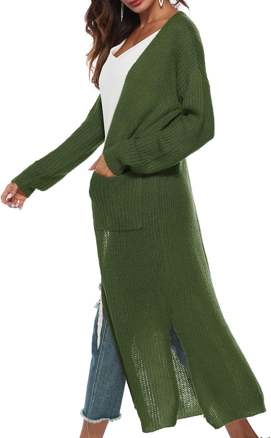 Women Casual Long Sleeve Split Open Cardigan Knit Cardigan Sweaters with Pockets - Picture 112 of 136