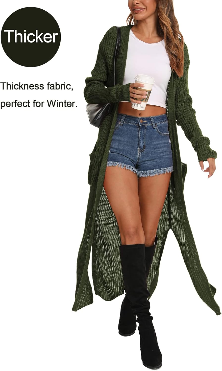 Women Casual Long Sleeve Split Open Cardigan Knit Cardigan Sweaters with Pockets - Picture 117 of 136