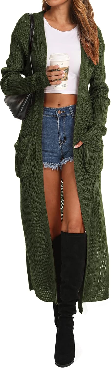 Women Casual Long Sleeve Split Open Cardigan Knit Cardigan Sweaters with Pockets - Picture 118 of 136