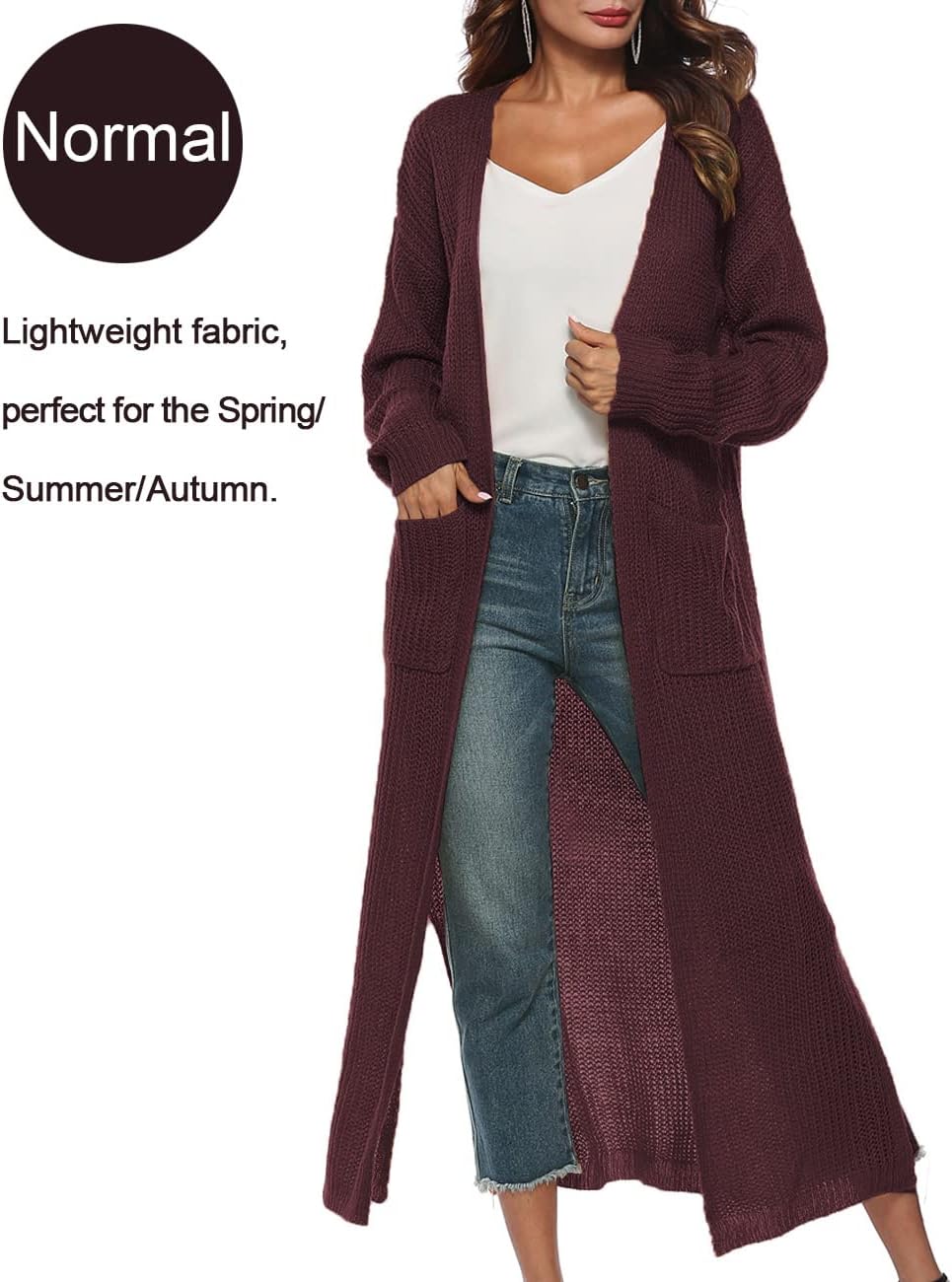 Women Casual Long Sleeve Split Open Cardigan Knit Cardigan Sweaters with Pockets - Picture 122 of 136