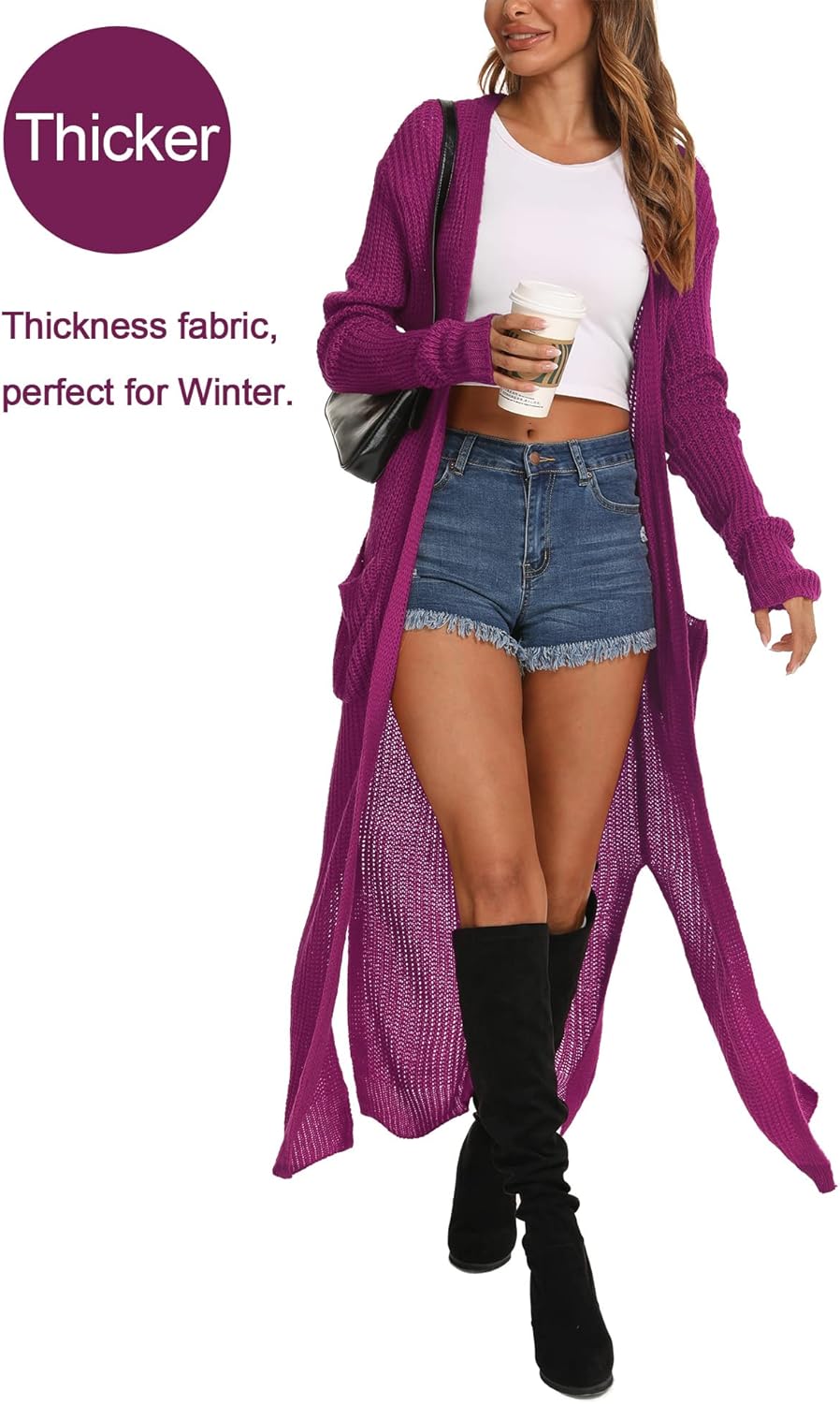 Women Casual Long Sleeve Split Open Cardigan Knit Cardigan Sweaters with Pockets - Picture 127 of 136