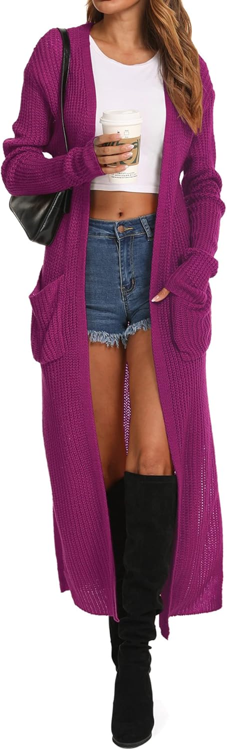Women Casual Long Sleeve Split Open Cardigan Knit Cardigan Sweaters with Pockets - Picture 129 of 136