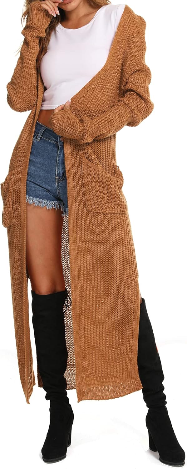 Women Casual Long Sleeve Split Open Cardigan Knit Cardigan Sweaters with Pockets - Picture 131 of 136