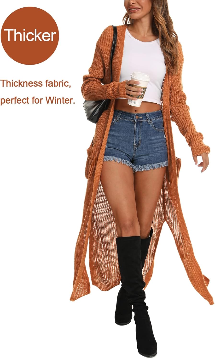 Women Casual Long Sleeve Split Open Cardigan Knit Cardigan Sweaters with Pockets - Picture 132 of 136