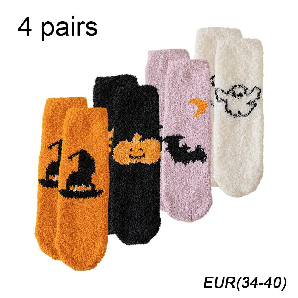 4 Pairs Fluffy Socks Halloween Novelty Sleeping Socks Winter Warm Festival Party