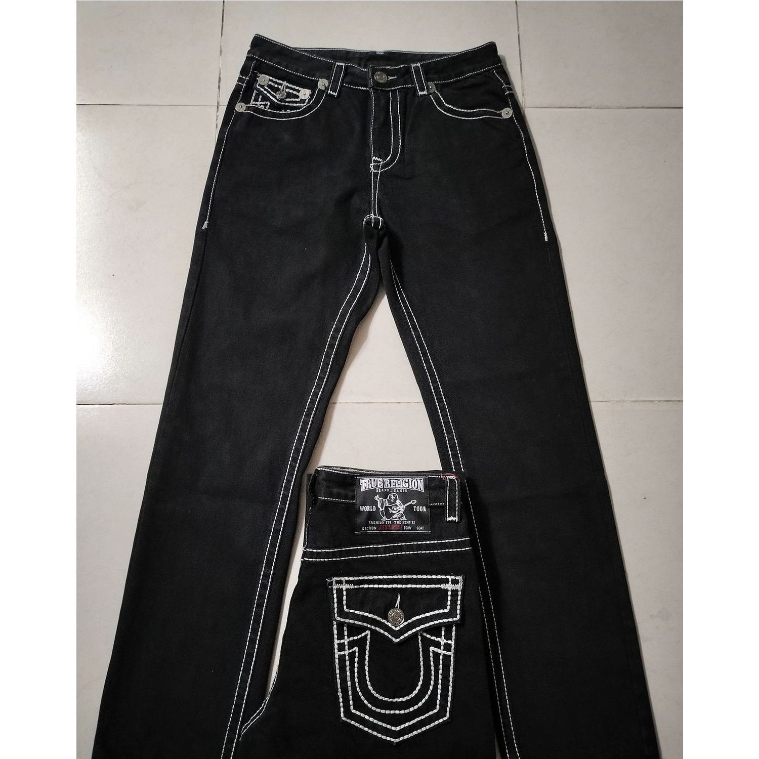 American high street fashion brand jeans with white thick thread and big Buddha - Picture 15 of 16