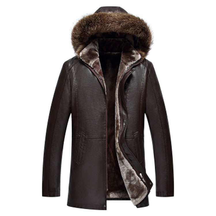Herren Mantel Winter Fellkragen Fleece gefüttert Lammfellimitat Lederjacke warm - Bild 17 von 18