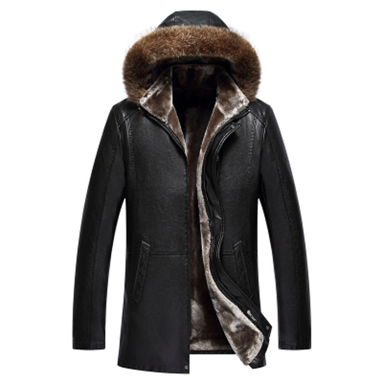 Herren Mantel Winter Fellkragen Fleece gefüttert Lammfellimitat Lederjacke warm - Bild 16 von 18