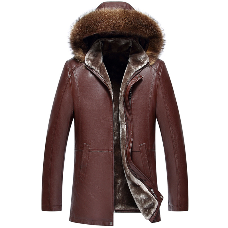 Herren Mantel Winter Fellkragen Fleece gefüttert Lammfellimitat Lederjacke warm - Bild 18 von 18