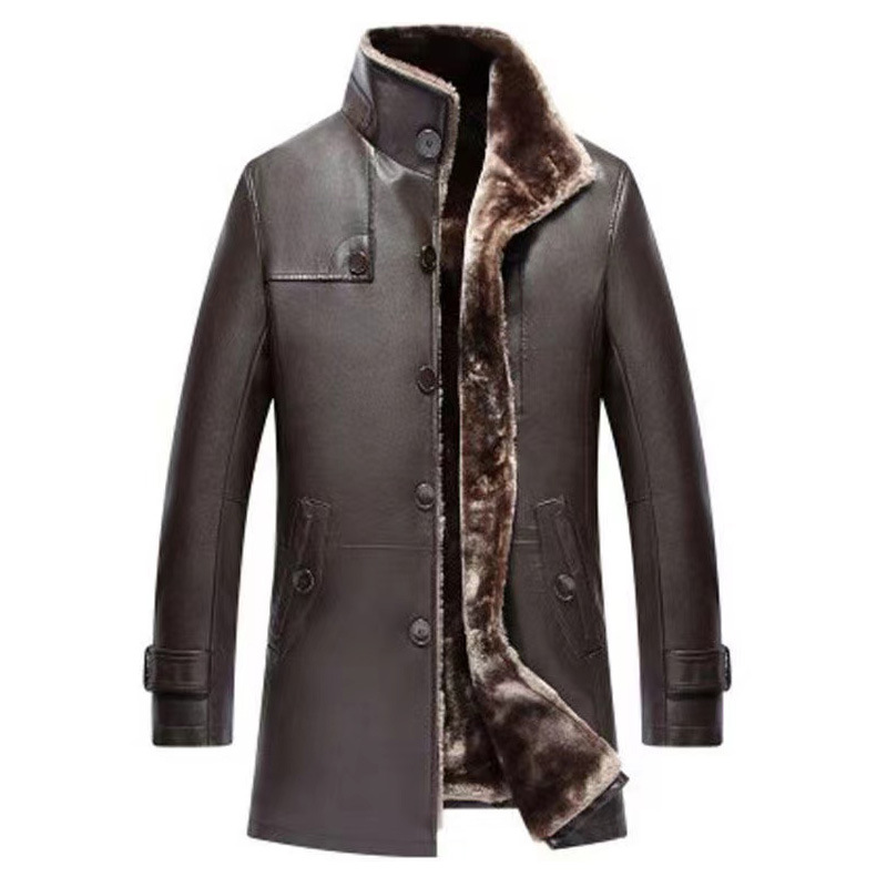 Abrigo para Hombres Invierno Cuello Soporte Forro de Lana Imitación Piel de Oveja Cuero Chaqueta Cálido - Imagen 17 de 17