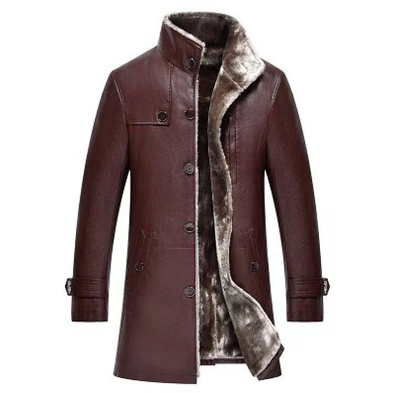 Abrigo para Hombres Invierno Cuello Soporte Forro de Lana Imitación Piel de Oveja Cuero Chaqueta Cálido - Imagen 16 de 17