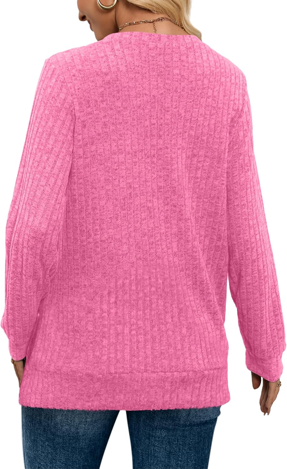 Women V Neck Long Sleeve Shirt Casual Fall Top Lightweight Tunic Sweater Clothes - Picture 63 of 128