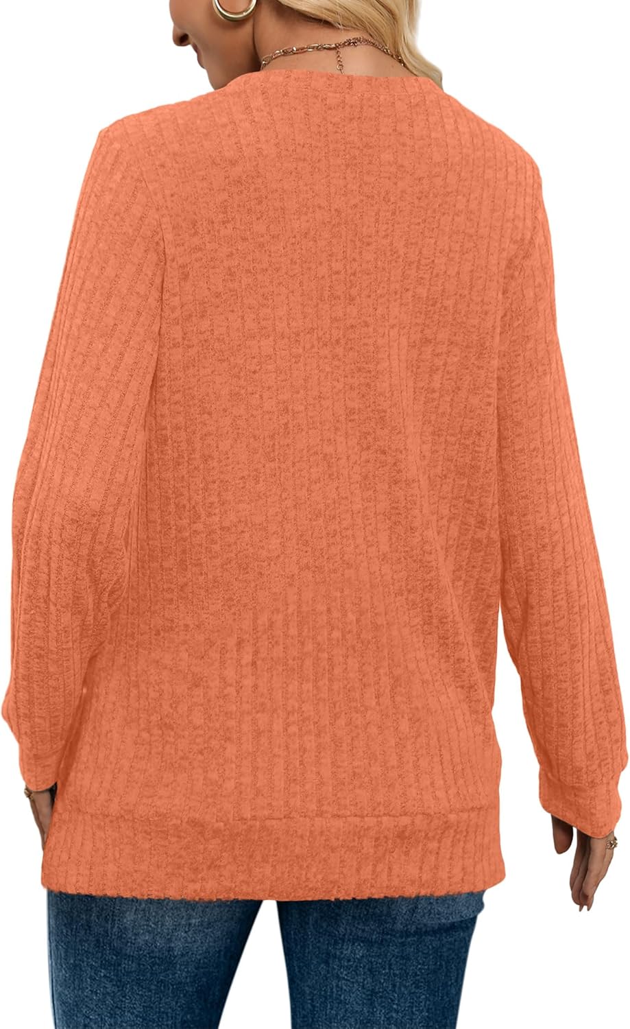 Women V Neck Long Sleeve Shirt Casual Fall Top Lightweight Tunic Sweater Clothes - Picture 93 of 128