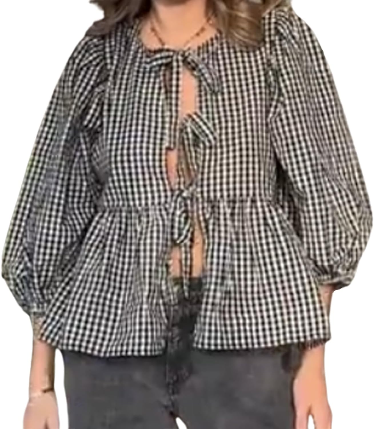 Tie Front Women Y2k Leopard Print Peplum Babydoll Puff Sleeve Cute Going Out Top - Picture 46 of 122