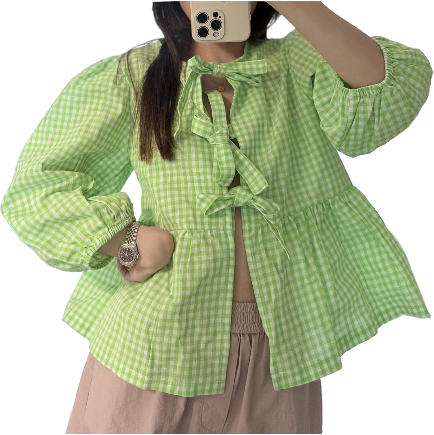 Tie Front Women Y2k Leopard Print Peplum Babydoll Puff Sleeve Cute Going Out Top - Picture 59 of 122