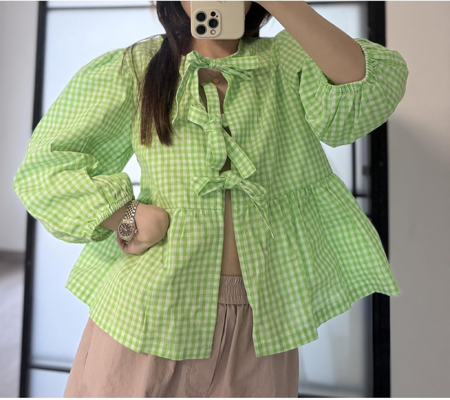 Tie Front Women Y2k Leopard Print Peplum Babydoll Puff Sleeve Cute Going Out Top - Picture 62 of 122