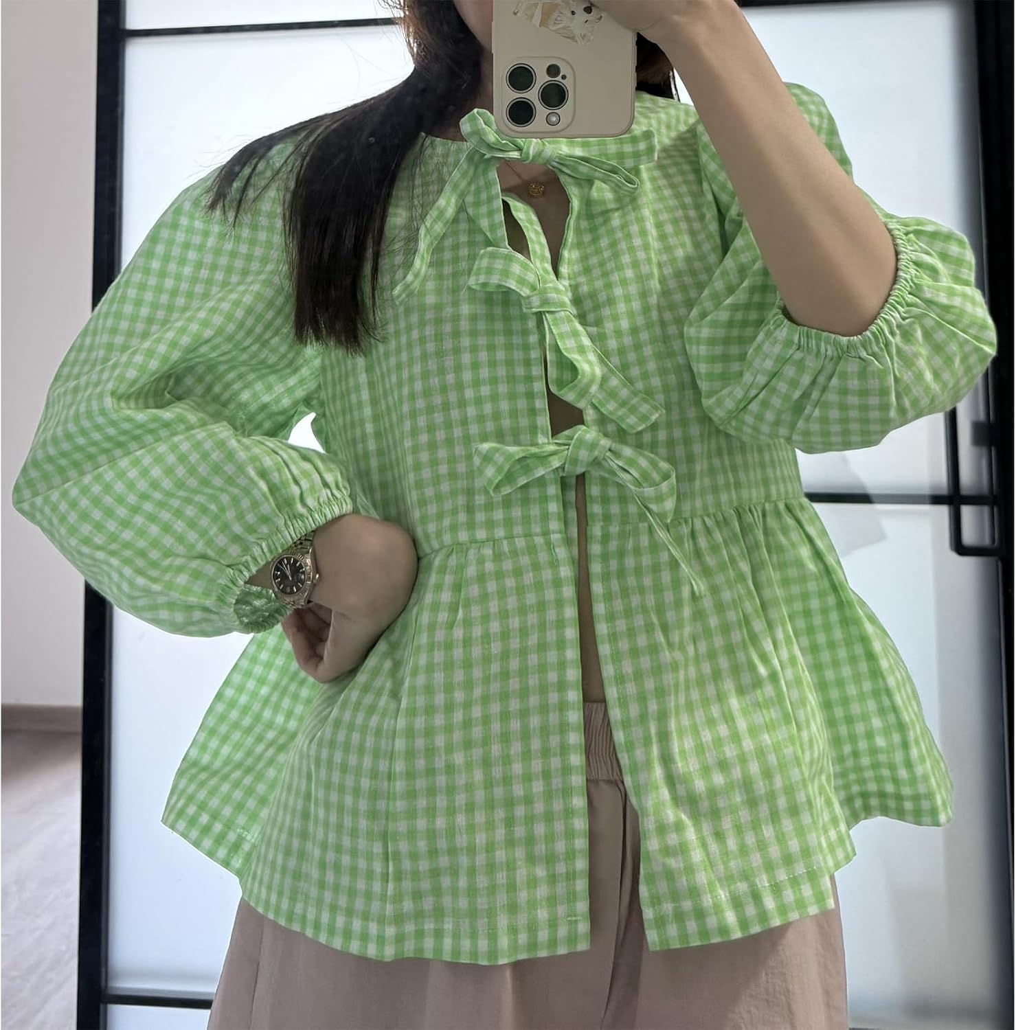 Tie Front Women Y2k Leopard Print Peplum Babydoll Puff Sleeve Cute Going Out Top - Picture 66 of 122