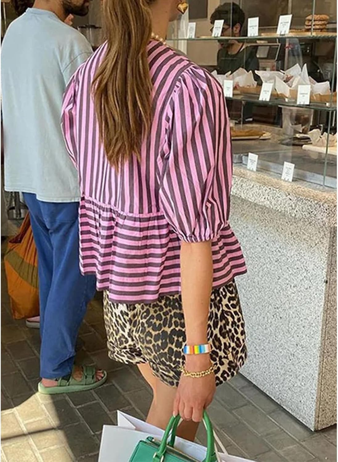 Tie Front Women Y2k Leopard Print Peplum Babydoll Puff Sleeve Cute Going Out Top - Picture 82 of 122