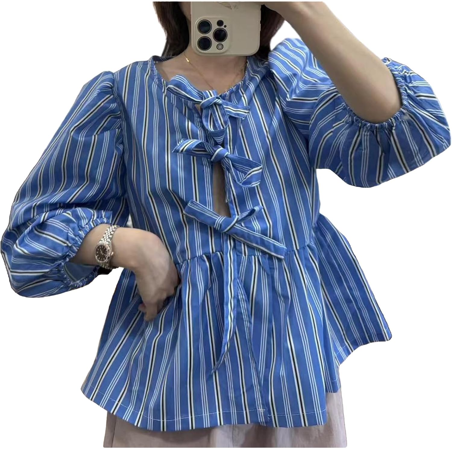Tie Front Women Y2k Leopard Print Peplum Babydoll Puff Sleeve Cute Going Out Top - Picture 83 of 122