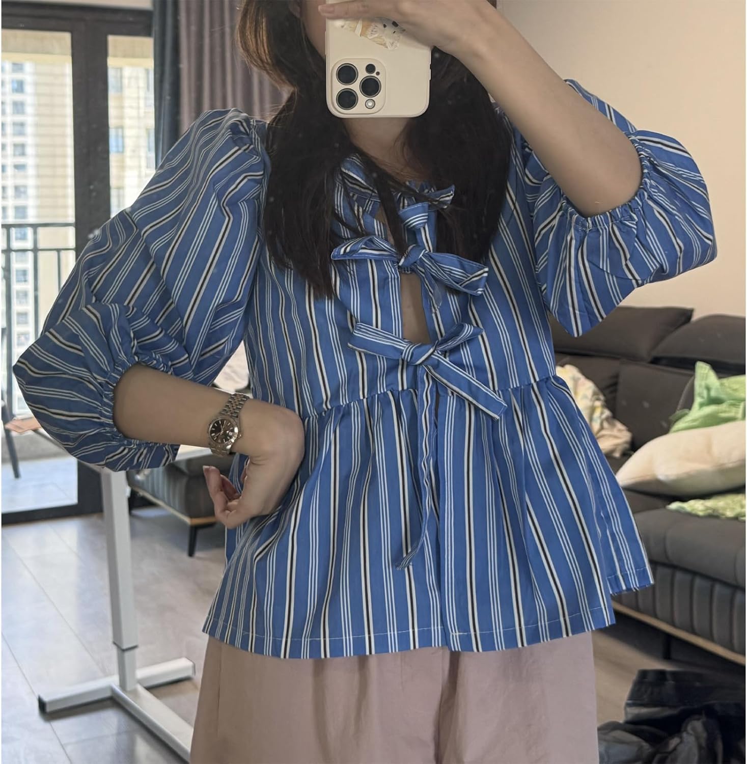 Tie Front Women Y2k Leopard Print Peplum Babydoll Puff Sleeve Cute Going Out Top - Picture 85 of 122