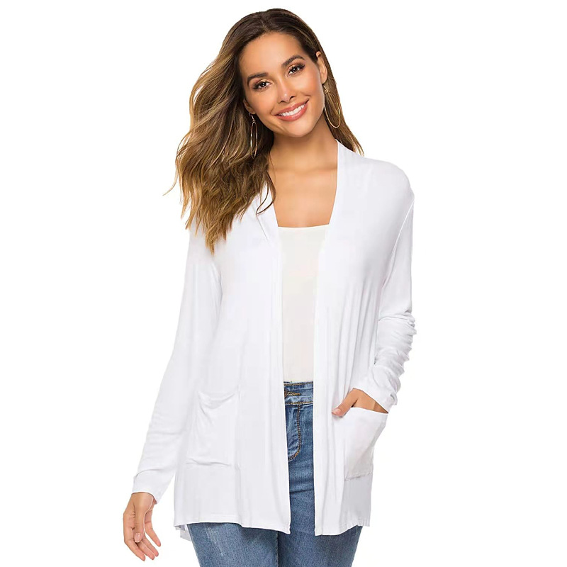 Womens Open Front Fly Away Cardigan Sweater Long Sleeve with Pockets Loose Drape - Picture 4 of 9