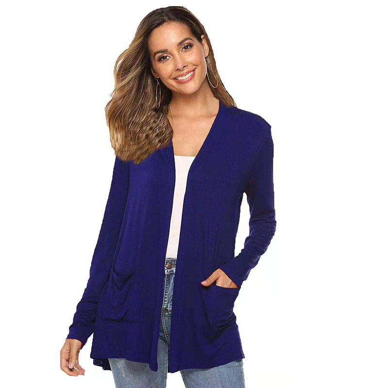 Womens Open Front Fly Away Cardigan Sweater Long Sleeve with Pockets Loose Drape - Picture 7 of 9