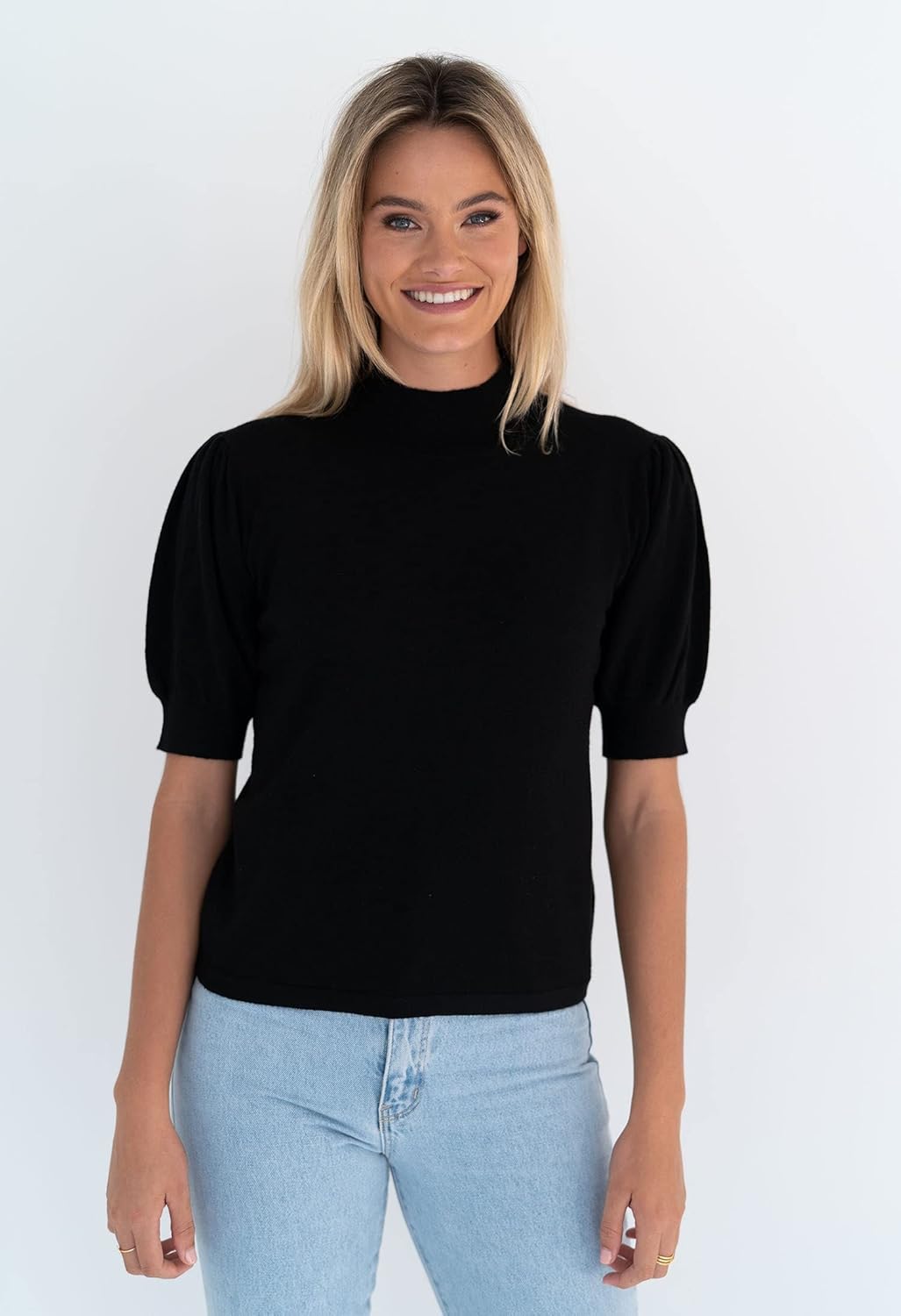 Puff Short Sleeve Sweater Tops Trendy Crew/Square/V Neck Casual T Shirts Blouses - Picture 144 of 145