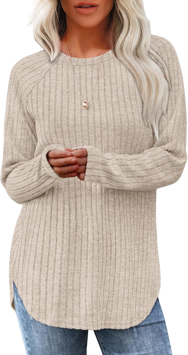 Long Sleeve Shirts Tunic Tops for Women Loose Fit Crew Neck Pullover Sweaters - Picture 24 of 113