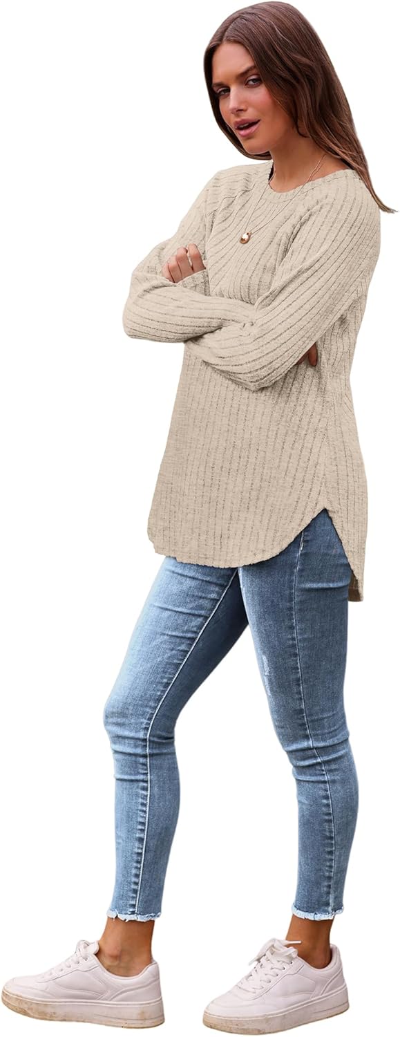 Long Sleeve Shirts Tunic Tops for Women Loose Fit Crew Neck Pullover Sweaters - Picture 27 of 113