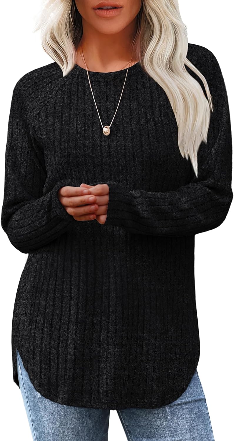 Long Sleeve Shirts Tunic Tops for Women Loose Fit Crew Neck Pullover Sweaters - Picture 29 of 113