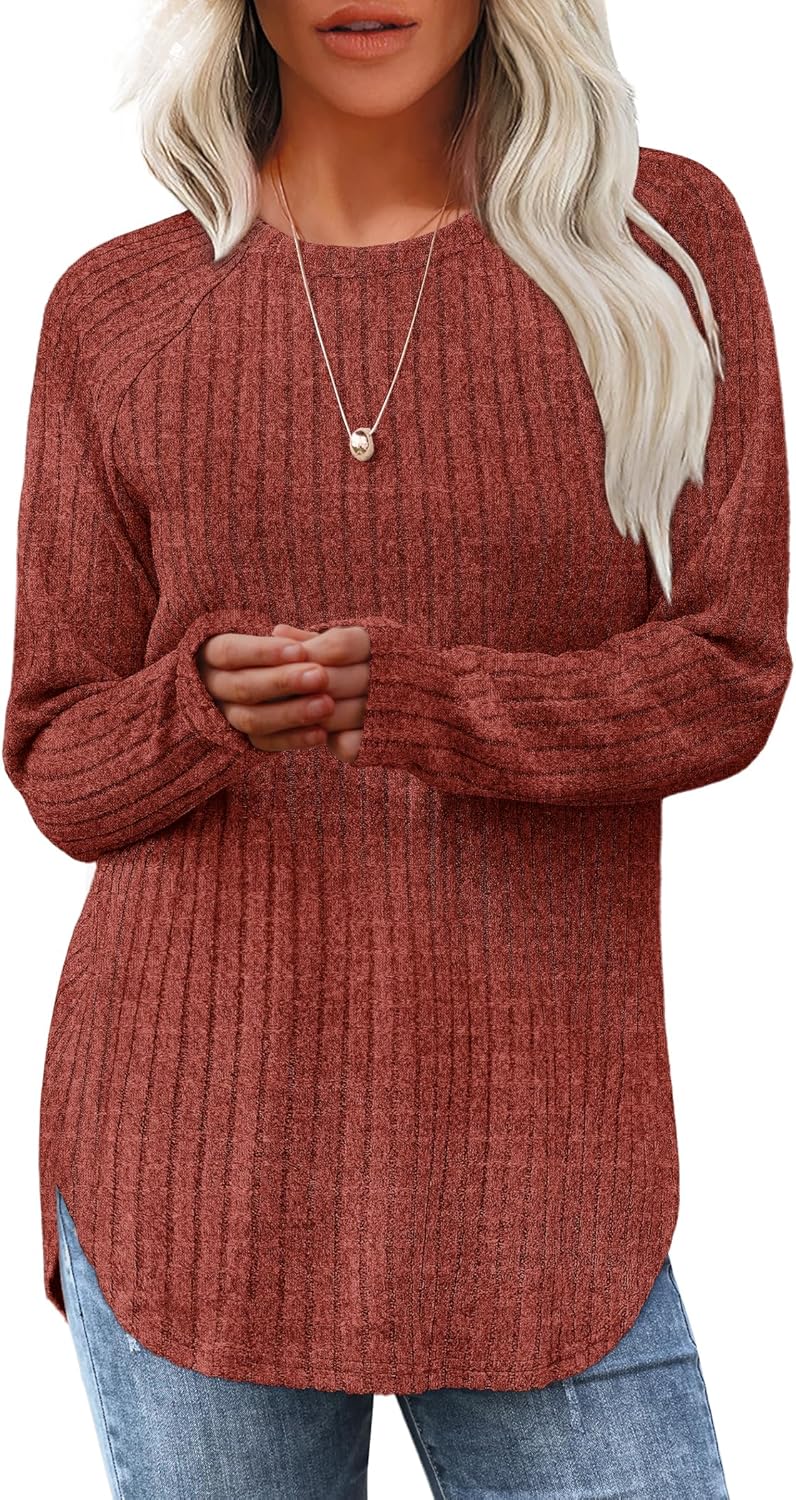 Long Sleeve Shirts Tunic Tops for Women Loose Fit Crew Neck Pullover Sweaters - Picture 34 of 113