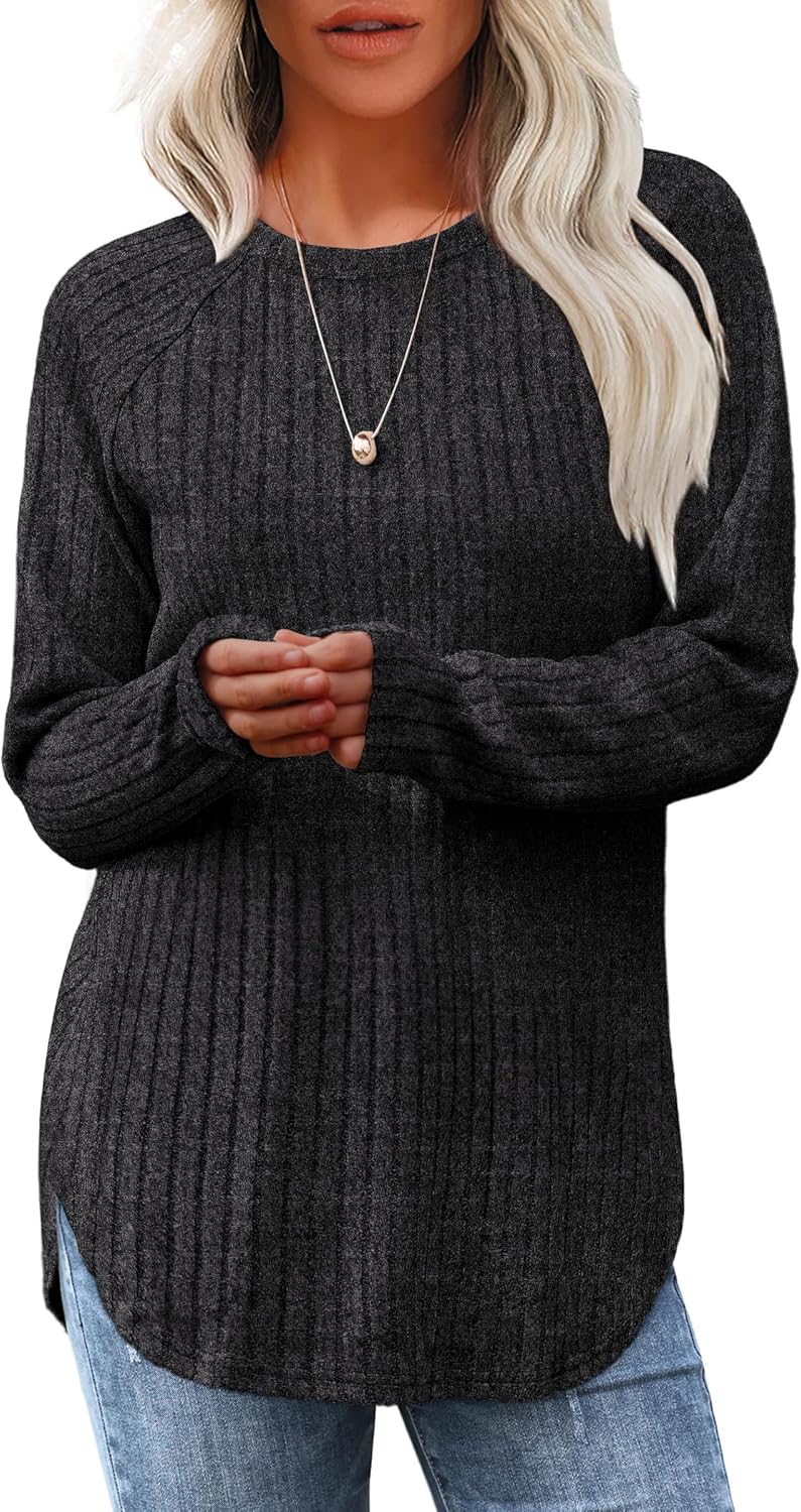 Long Sleeve Shirts Tunic Tops for Women Loose Fit Crew Neck Pullover Sweaters - Picture 39 of 113