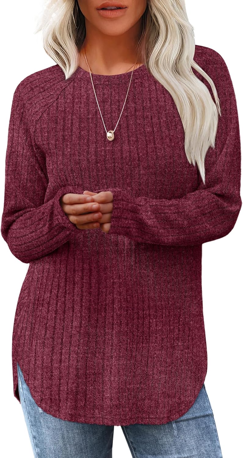 Long Sleeve Shirts Tunic Tops for Women Loose Fit Crew Neck Pullover Sweaters - Picture 44 of 113