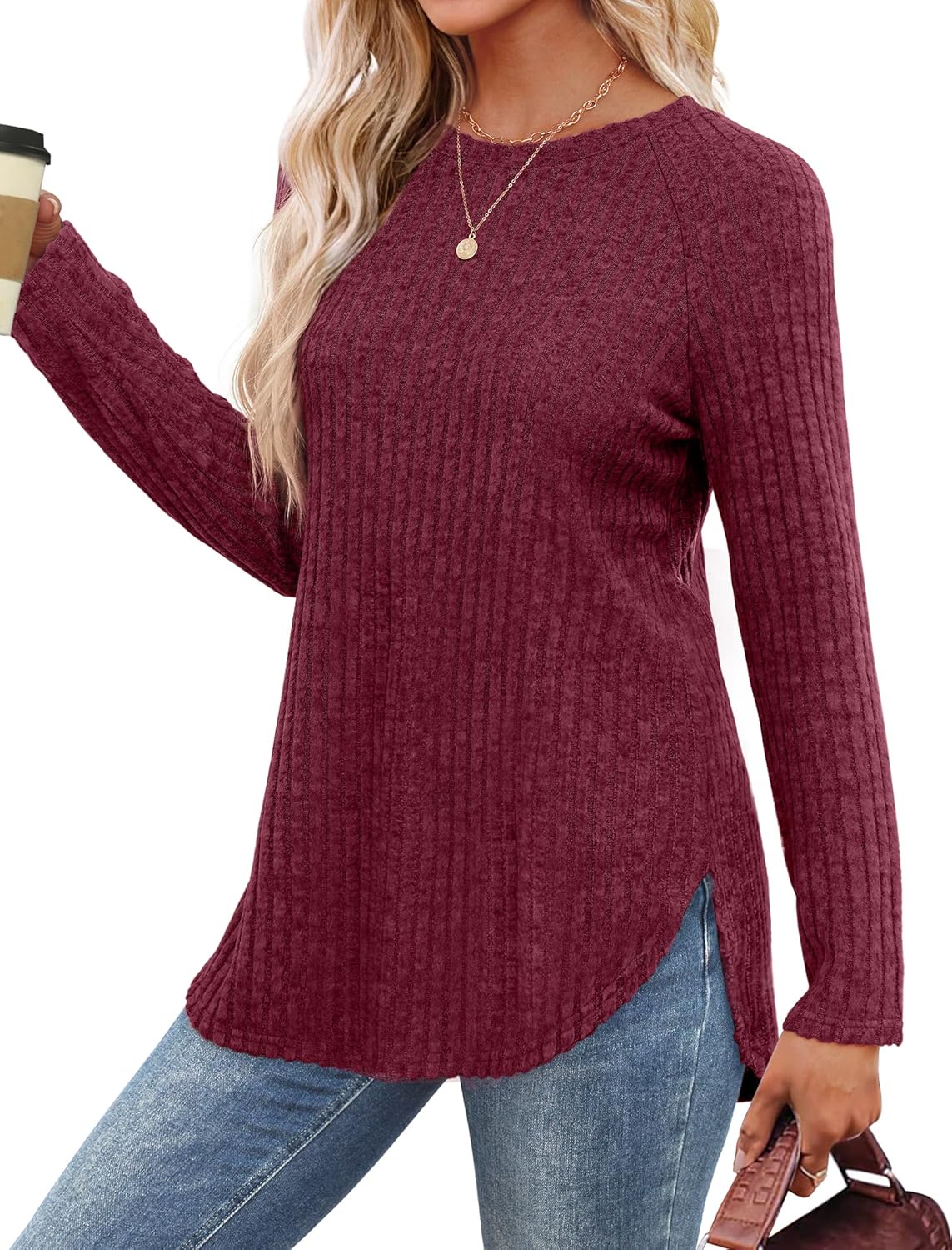 Long Sleeve Shirts Tunic Tops for Women Loose Fit Crew Neck Pullover Sweaters - Picture 45 of 113