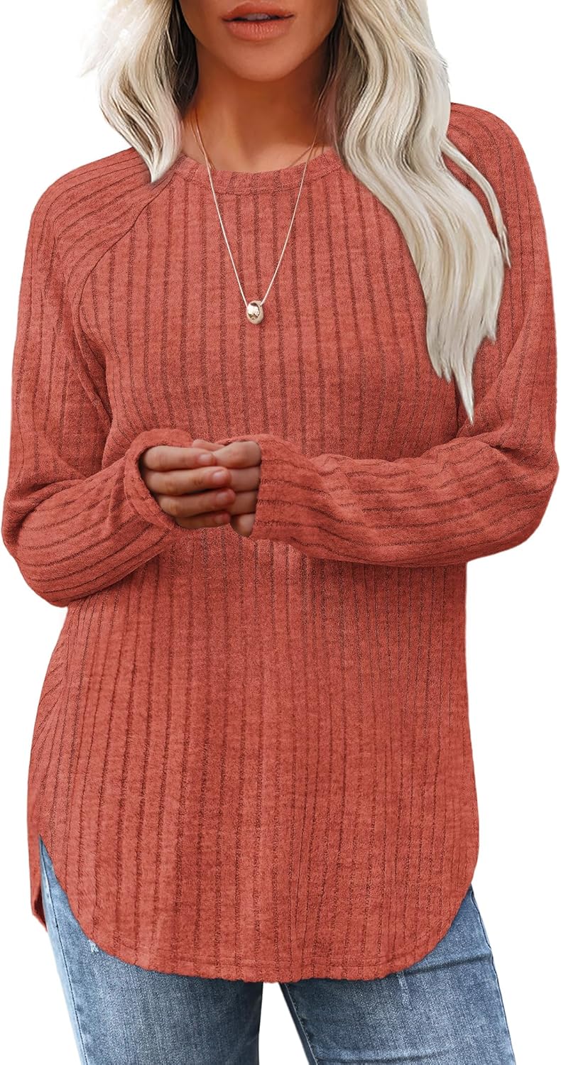 Long Sleeve Shirts Tunic Tops for Women Loose Fit Crew Neck Pullover Sweaters - Picture 49 of 113