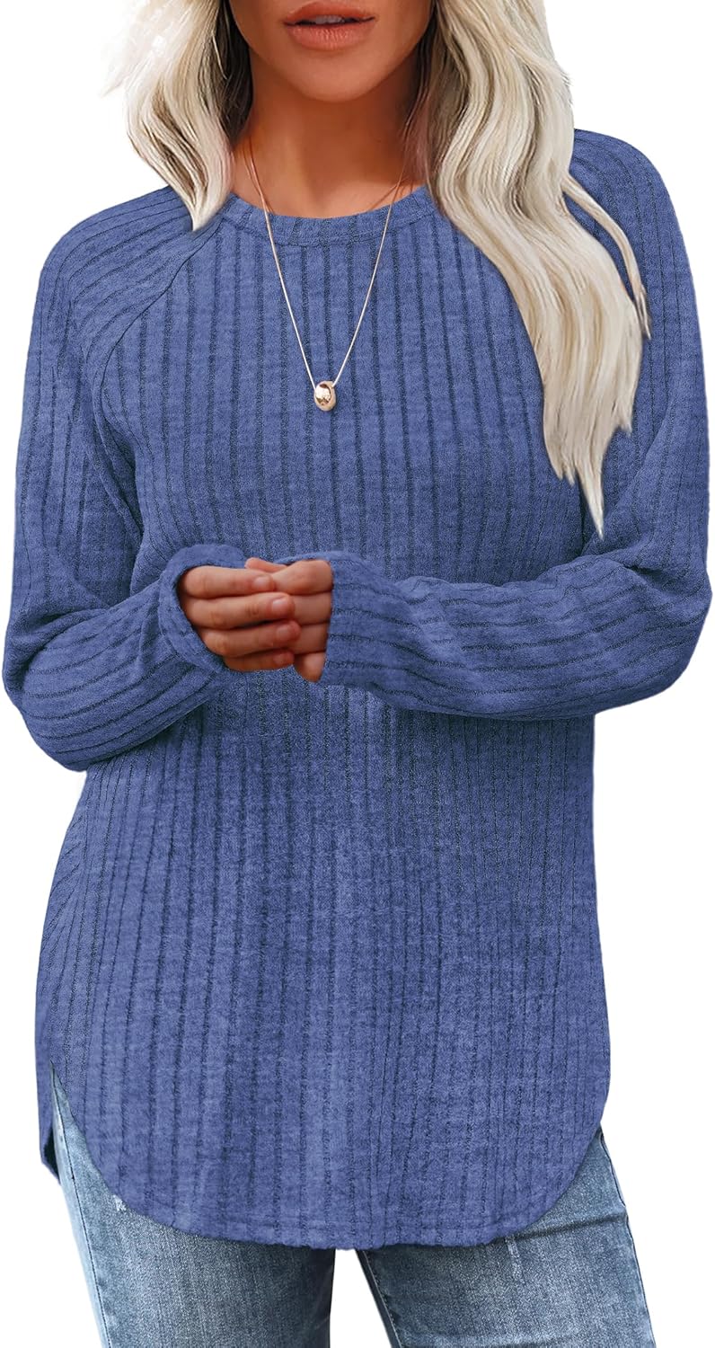 Long Sleeve Shirts Tunic Tops for Women Loose Fit Crew Neck Pullover Sweaters - Picture 54 of 113