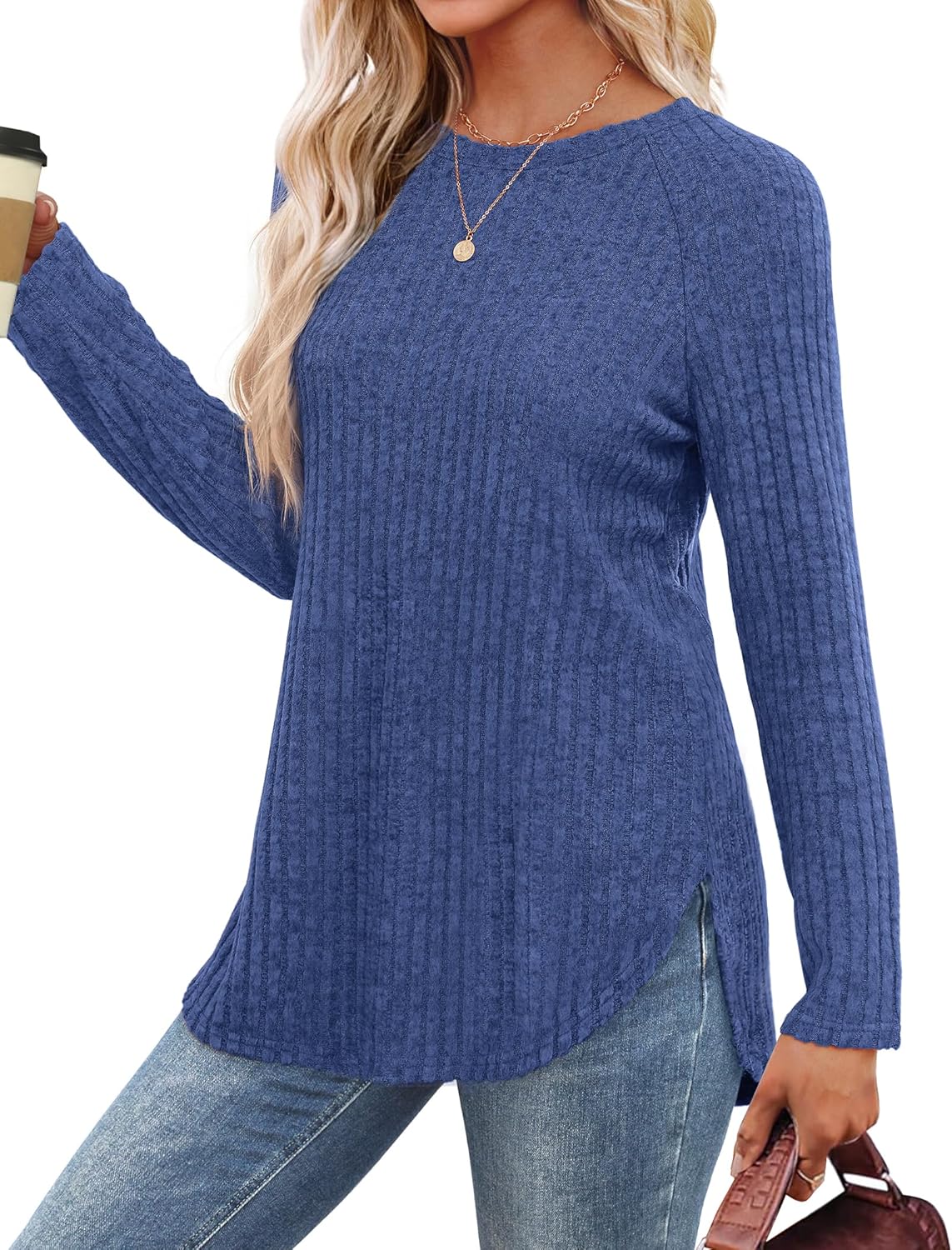 Long Sleeve Shirts Tunic Tops for Women Loose Fit Crew Neck Pullover Sweaters - Picture 55 of 113