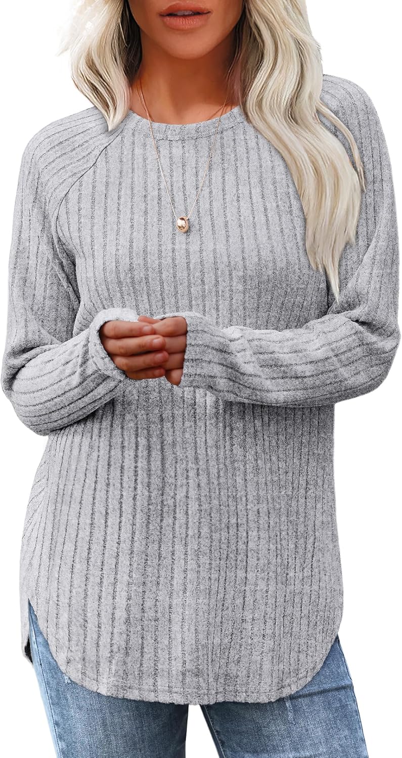 Long Sleeve Shirts Tunic Tops for Women Loose Fit Crew Neck Pullover Sweaters - Picture 59 of 113