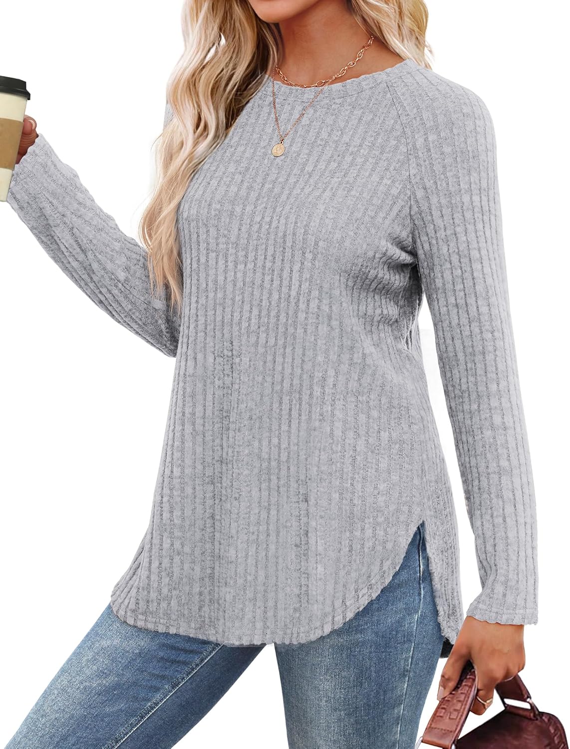 Long Sleeve Shirts Tunic Tops for Women Loose Fit Crew Neck Pullover Sweaters - Picture 60 of 113