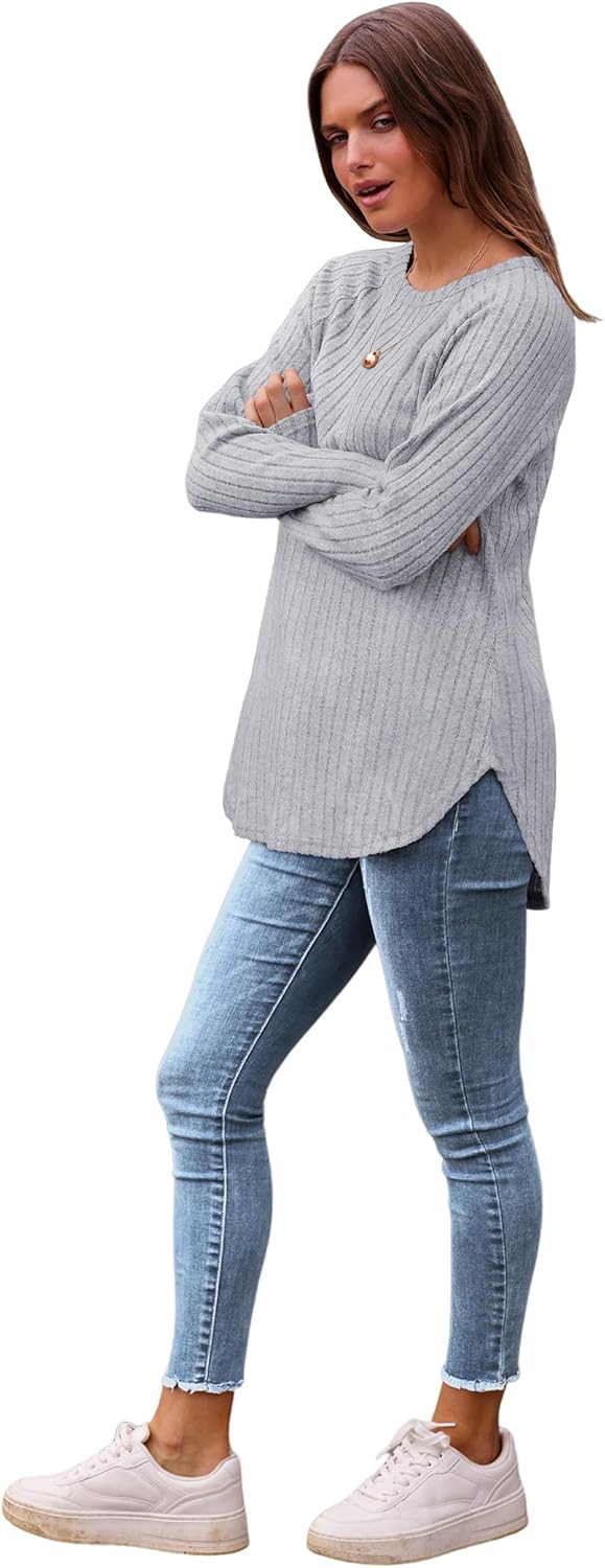 Long Sleeve Shirts Tunic Tops for Women Loose Fit Crew Neck Pullover Sweaters - Picture 62 of 113