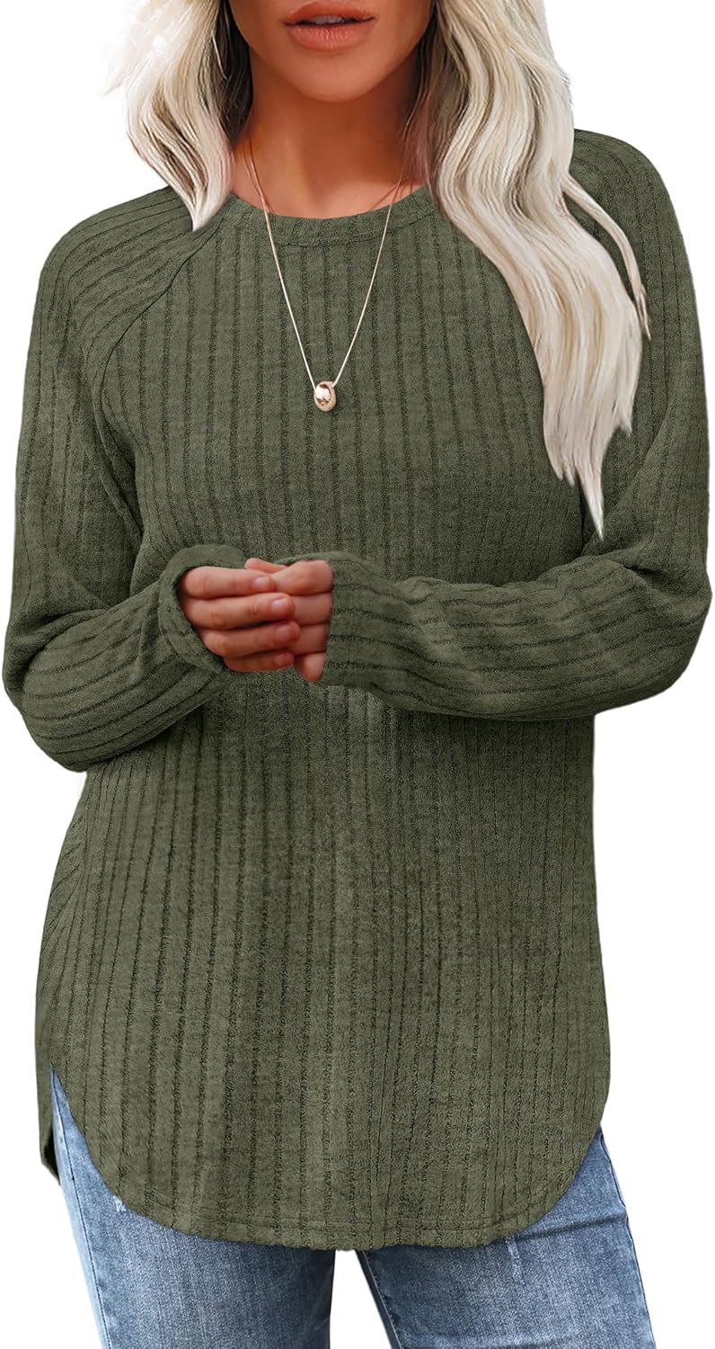 Long Sleeve Shirts Tunic Tops for Women Loose Fit Crew Neck Pullover Sweaters - Picture 64 of 113