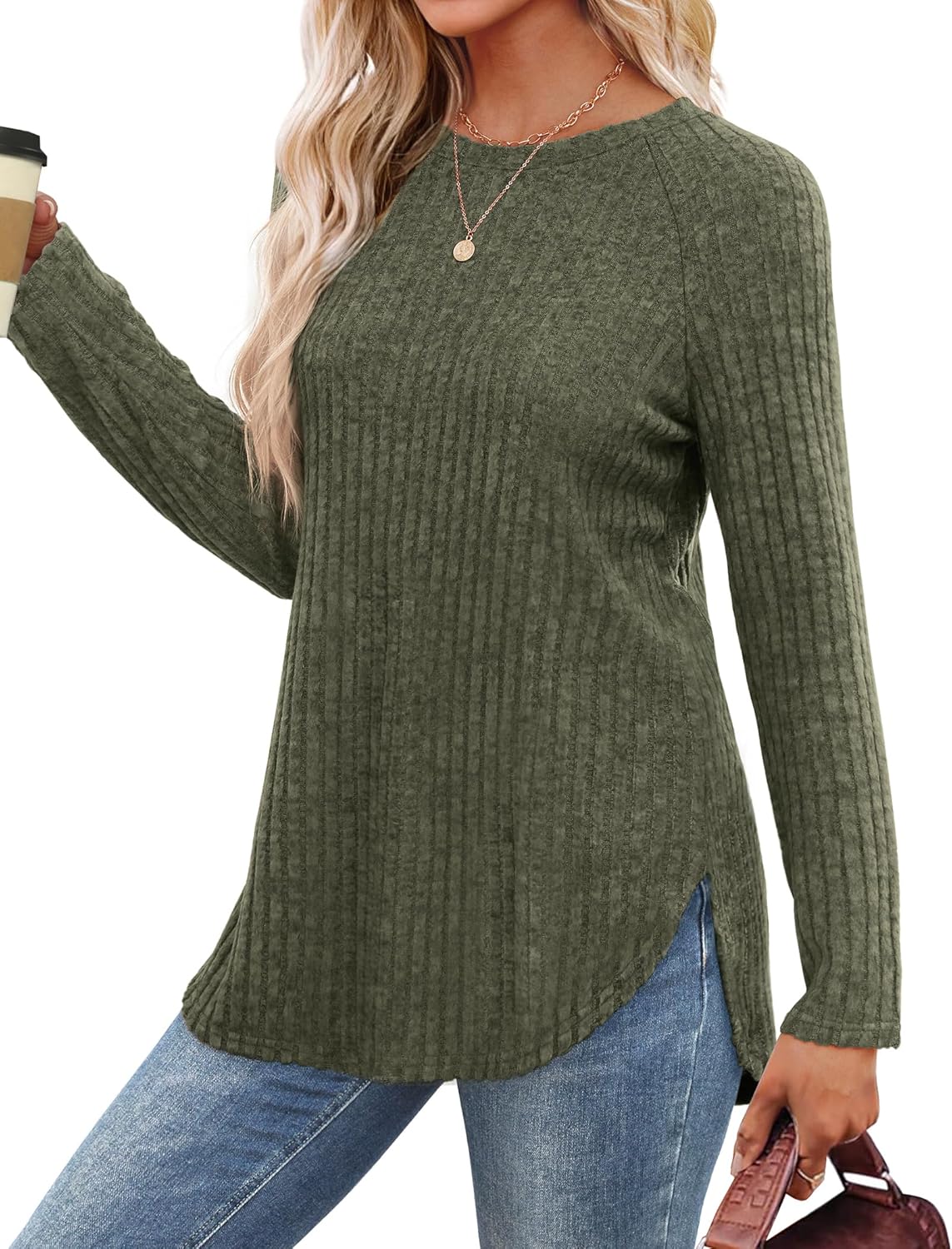 Long Sleeve Shirts Tunic Tops for Women Loose Fit Crew Neck Pullover Sweaters - Picture 65 of 113