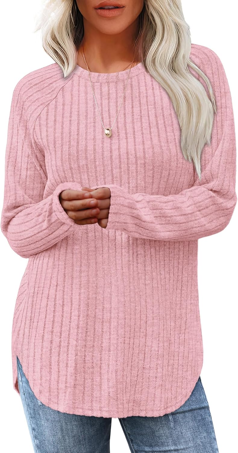 Long Sleeve Shirts Tunic Tops for Women Loose Fit Crew Neck Pullover Sweaters - Picture 69 of 113